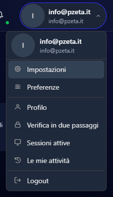 Il menu del tuo account aperto sotto il tuo nome, con le voci da Impostazioni a Logout