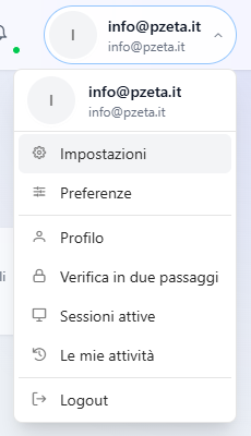 Il menu del tuo account aperto sotto il tuo nome, con le voci da Impostazioni a Logout