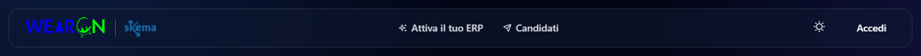 L'intestazione della pagina iniziale, con l'icona del tema accanto al pulsante Accedi