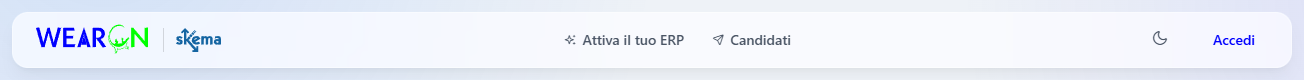 L'intestazione della pagina iniziale, con l'icona del tema accanto al pulsante Accedi