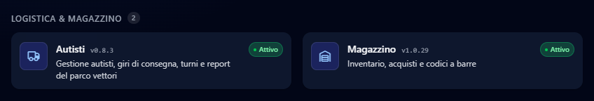 Il gruppo Logistica & Magazzino della dashboard, con la scheda Autisti