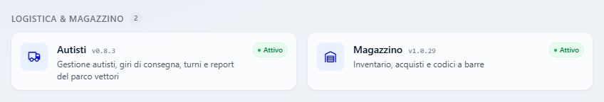 Il gruppo Logistica & Magazzino della dashboard, con la scheda Autisti