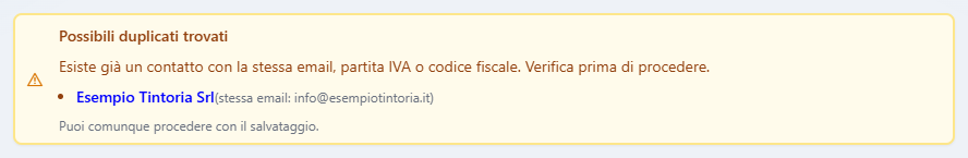 L'avviso Possibili duplicati trovati con il contatto che ha la stessa email
