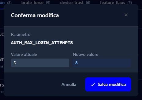 La finestra Conferma modifica con il valore attuale 5 e il nuovo valore 8