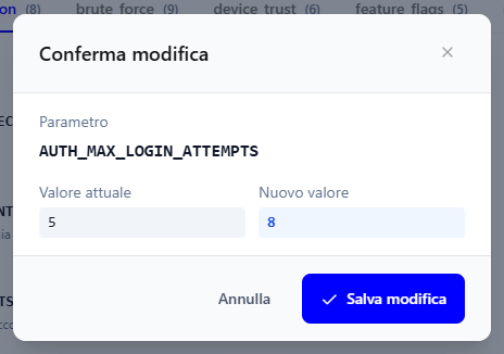 La finestra Conferma modifica con il valore attuale 5 e il nuovo valore 8